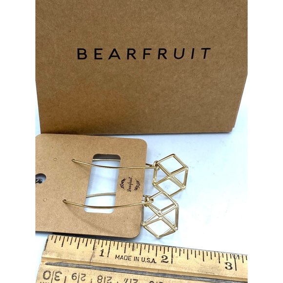 Women's Earrings Drop Geometric Hollow Out Gold Pendant by Bearfruit New in Box - Picture 4 of 5